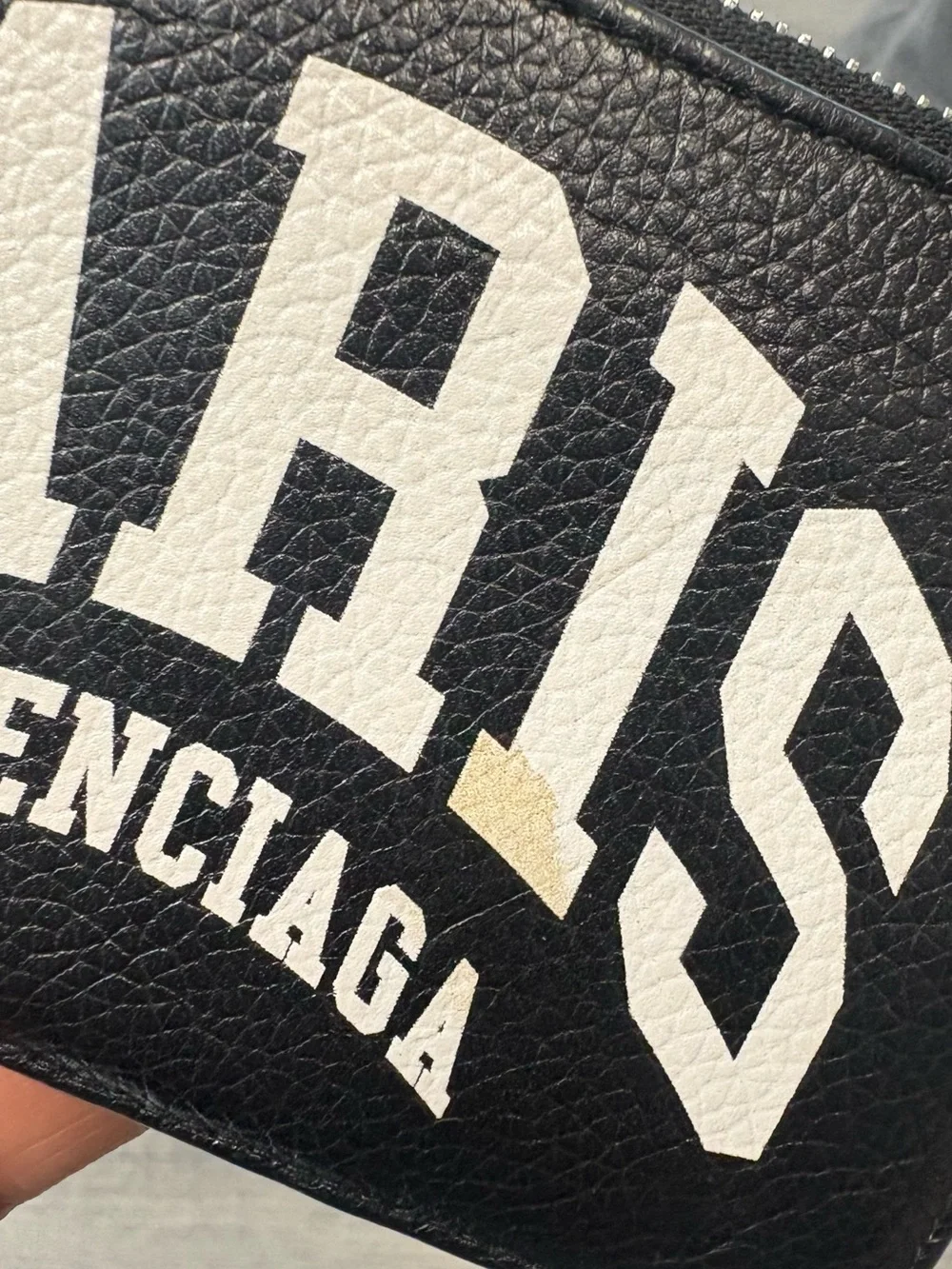 Balenciaga Black Leather PARIS Zip Card Pouch